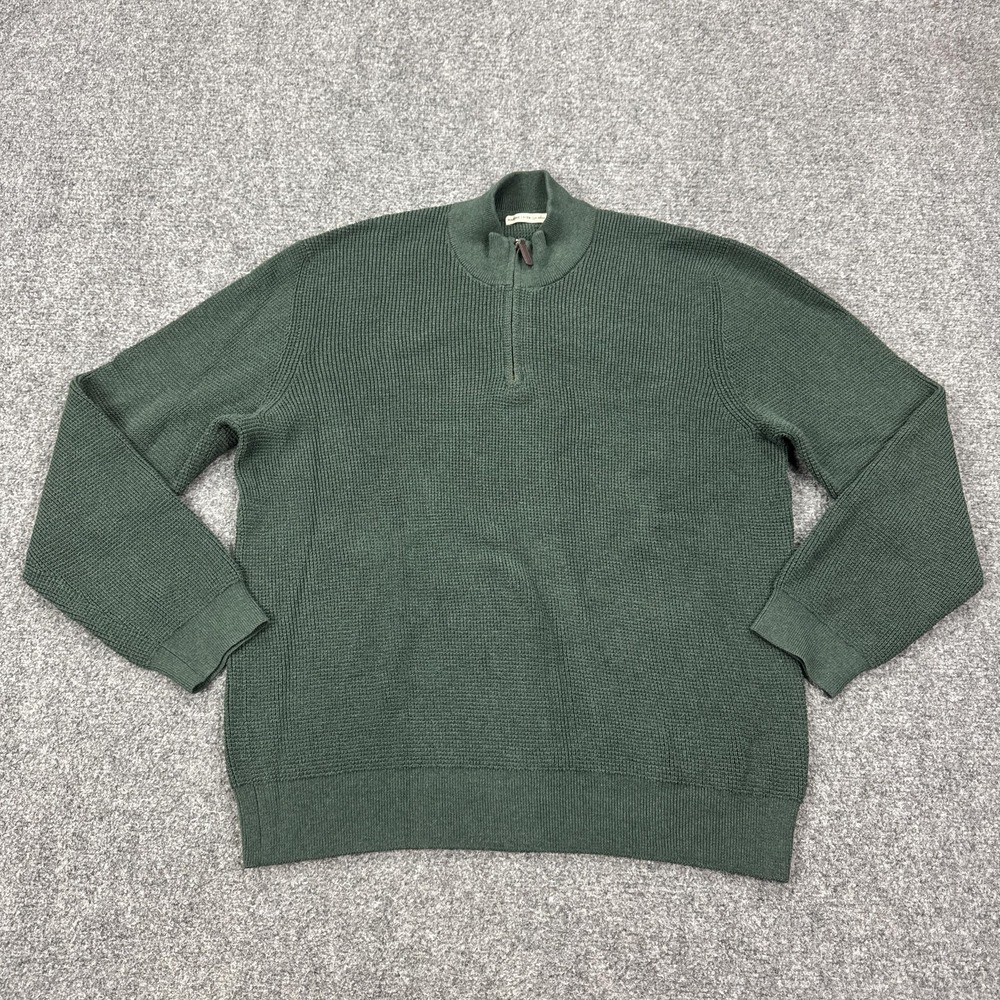 Marine Layer Sweater Mens XL Green 1/4 Zip Mock Neck Waffle Knit Pullover Casual
